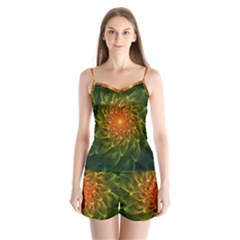 Beautiful Orange-green Desert Cactus Fractalspiral Satin Pajamas Set by jayaprime