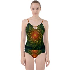 Beautiful Orange-green Desert Cactus Fractalspiral Cut Out Top Tankini Set