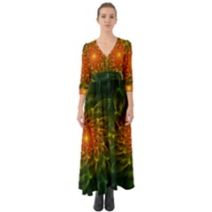 Beautiful Orange-green Desert Cactus Fractalspiral Button Up Boho Maxi Dress by jayaprime