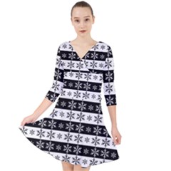 Snowflakes - Christmas Pattern Quarter Sleeve Front Wrap Dress	