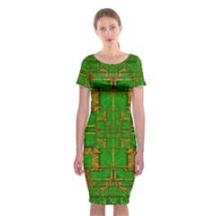 Golden Green And  Sunshine Pop Art Classic Short Sleeve Midi Dress by pepitasart