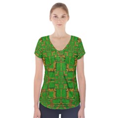 Golden Green And  Sunshine Pop Art Short Sleeve Front Detail Top by pepitasart