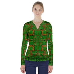 Golden Green And  Sunshine Pop Art V-neck Long Sleeve Top