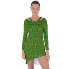 Golden Green And  Sunshine Pop Art Asymmetric Cut-out Shift Dress