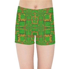 Golden Green And  Sunshine Pop Art Kids Sports Shorts by pepitasart