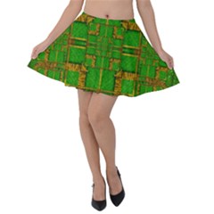 Golden Green And  Sunshine Pop Art Velvet Skater Skirt