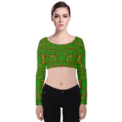 Golden Green And  Sunshine Pop Art Velvet Long Sleeve Crop Top