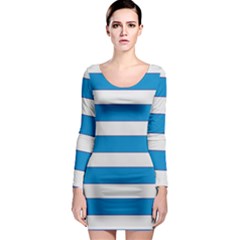 Blue And White Lines Long Sleeve Bodycon Dress by berwies