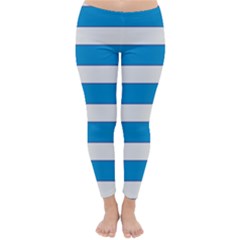 Blue And White Lines Classic Winter Leggings by berwies