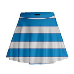 Blue And White Lines Mini Flare Skirt by berwies