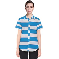 Blue And White Lines Women s Short Sleeve Shirt