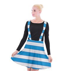 Blue And White Lines Suspender Skater Skirt by berwies