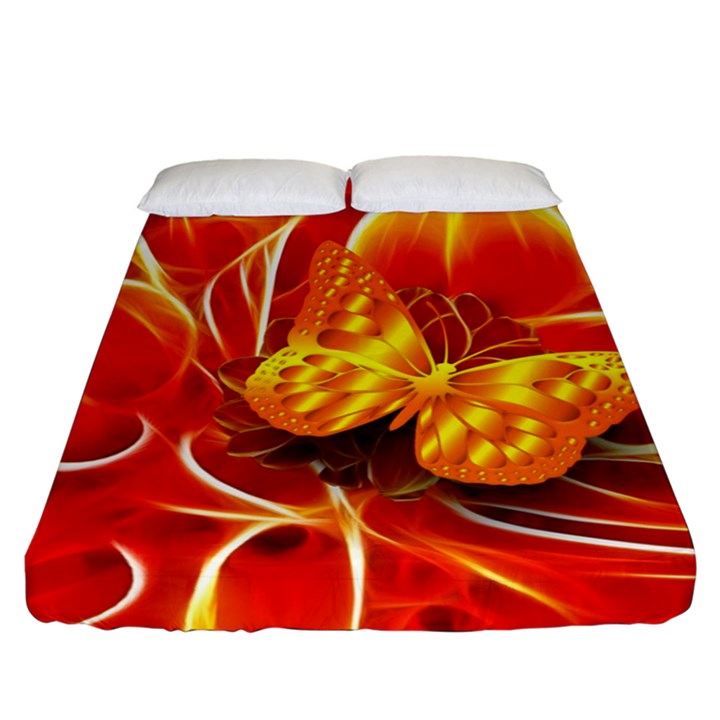 Arrangement Butterfly Aesthetics Orange Background Fitted Sheet (California King Size)