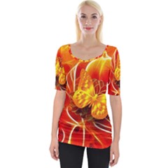 Arrangement Butterfly Aesthetics Orange Background Wide Neckline Tee