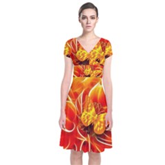 Arrangement Butterfly Aesthetics Orange Background Short Sleeve Front Wrap Dress by Celenk