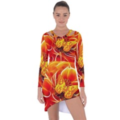 Arrangement Butterfly Aesthetics Orange Background Asymmetric Cut-out Shift Dress