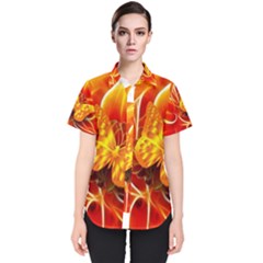 Arrangement Butterfly Aesthetics Orange Background Women s Short Sleeve Shirt