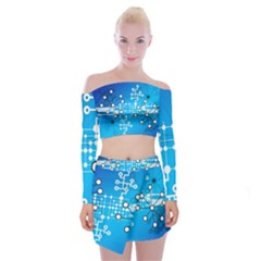 Block Chain Data Records Concept Off Shoulder Top With Mini Skirt Set by Celenk