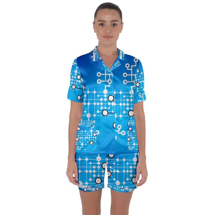 Block Chain Data Records Concept Satin Short Sleeve Pyjamas Set