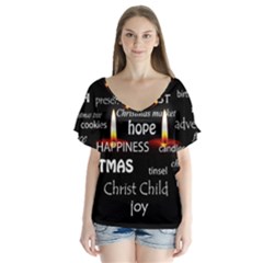 Candles Christmas Advent Light V-neck Flutter Sleeve Top by Celenk