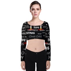 Candles Christmas Advent Light Velvet Long Sleeve Crop Top by Celenk