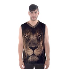 African Lion Mane Close Eyes Men s Basketball Tank Top by Celenk