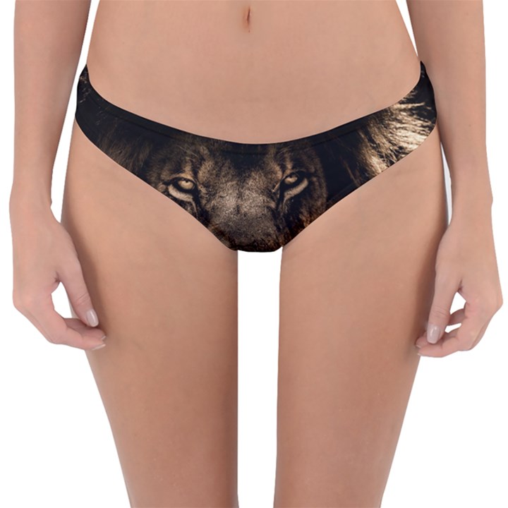 African Lion Mane Close Eyes Reversible Hipster Bikini Bottoms