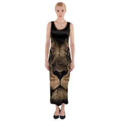 African Lion Mane Close Eyes Fitted Maxi Dress by Celenk