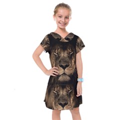 African Lion Mane Close Eyes Kids  Drop Waist Dress