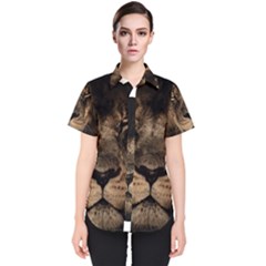 African Lion Mane Close Eyes Women s Short Sleeve Shirt