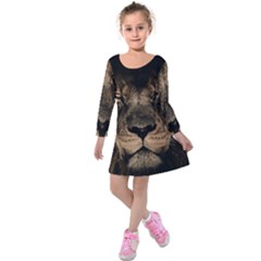 African Lion Mane Close Eyes Kids  Long Sleeve Velvet Dress by Celenk