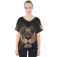 African Lion Mane Close Eyes V-neck Dolman Drape Top