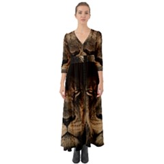 African Lion Mane Close Eyes Button Up Boho Maxi Dress