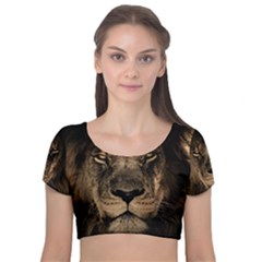 African Lion Mane Close Eyes Velvet Short Sleeve Crop Top 