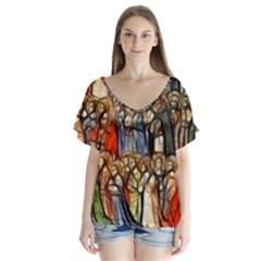 All Saints Christian Holy Faith V-neck Flutter Sleeve Top by Celenk