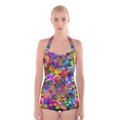 Background Color Pattern Structure Boyleg Halter Swimsuit  by Celenk