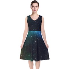 Galaxy Space Universe Astronautics V-neck Midi Sleeveless Dress 