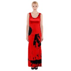 Halloween Face Horror Body Bone Maxi Thigh Split Dress by Celenk