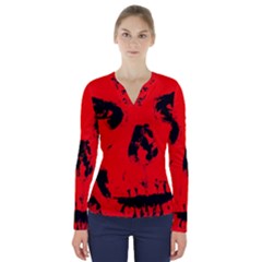 Halloween Face Horror Body Bone V-neck Long Sleeve Top