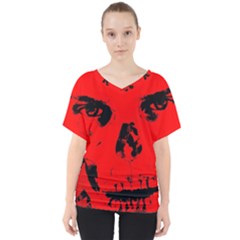 Halloween Face Horror Body Bone V-neck Dolman Drape Top by Celenk