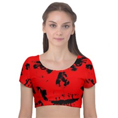 Halloween Face Horror Body Bone Velvet Short Sleeve Crop Top 