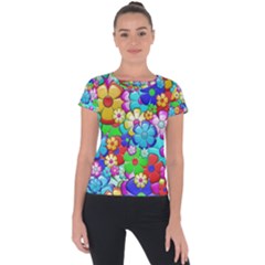 Flowers Ornament Decoration Short Sleeve Sports Top 