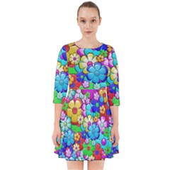 Flowers Ornament Decoration Smock Dress