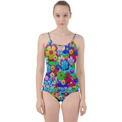 Flowers Ornament Decoration Cut Out Top Tankini Set