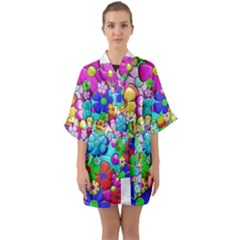 Flowers Ornament Decoration Quarter Sleeve Kimono Robe