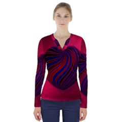 Heart Love Luck Abstract V-neck Long Sleeve Top