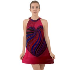 Heart Love Luck Abstract Halter Tie Back Chiffon Dress