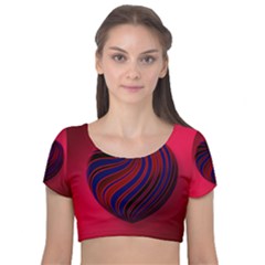 Heart Love Luck Abstract Velvet Short Sleeve Crop Top 