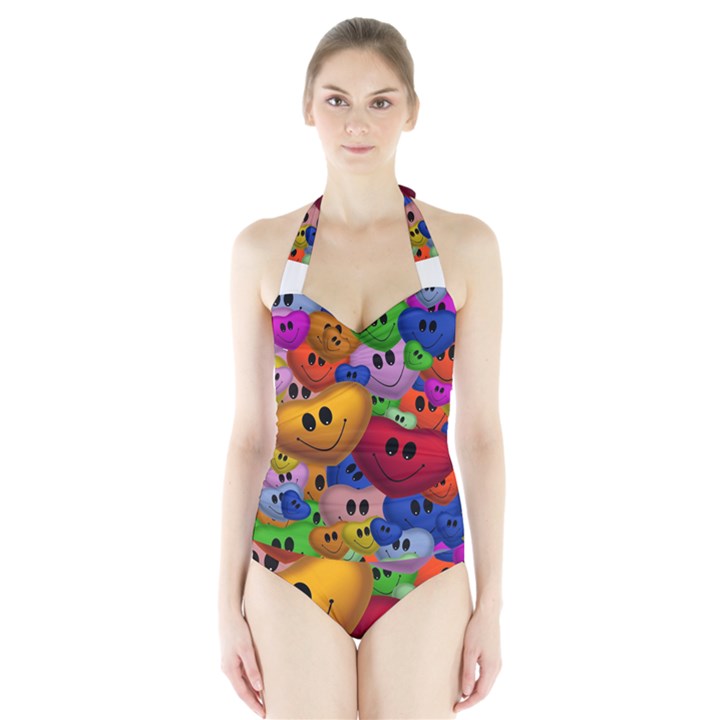 Heart Love Smile Smilie Halter Swimsuit