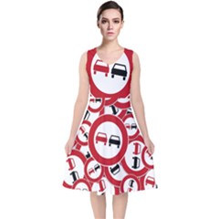 Overtaking Traffic Sign V-neck Midi Sleeveless Dress 